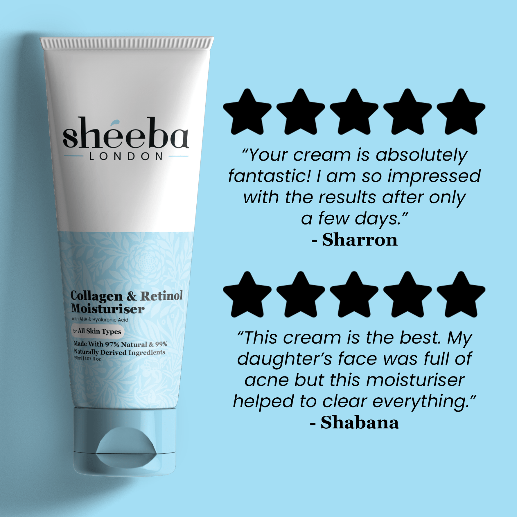 Collagen & Retinol Moisturiser with AHA & Hyaluronic Acid - Shéeba London